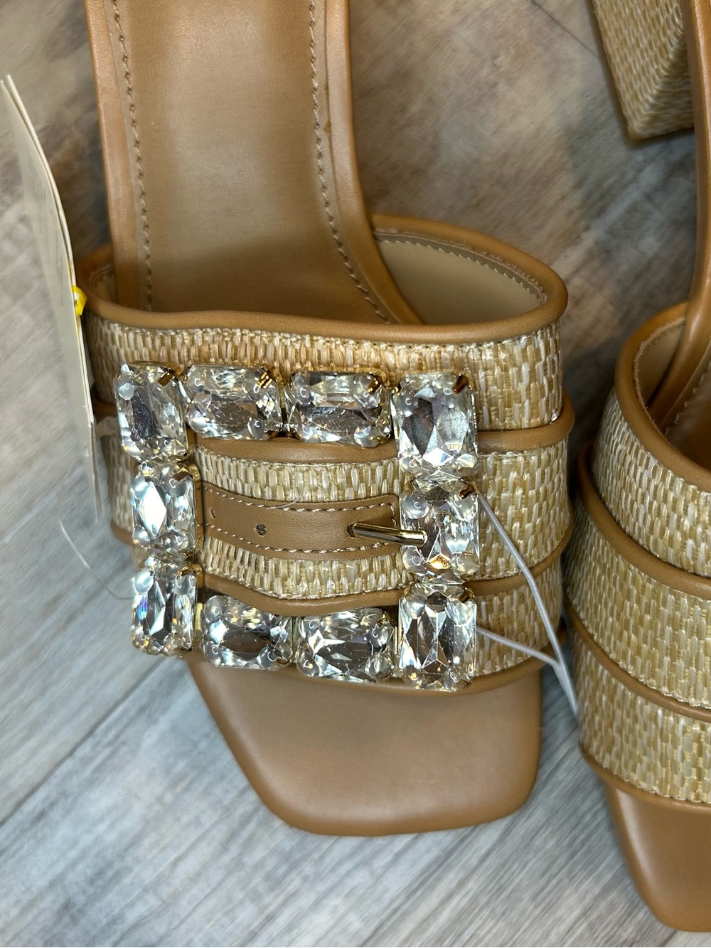 NWT Women's Kathleen Raffia Buckle Block Heels A New Day Size Rhinestone - Picture 8 of 10